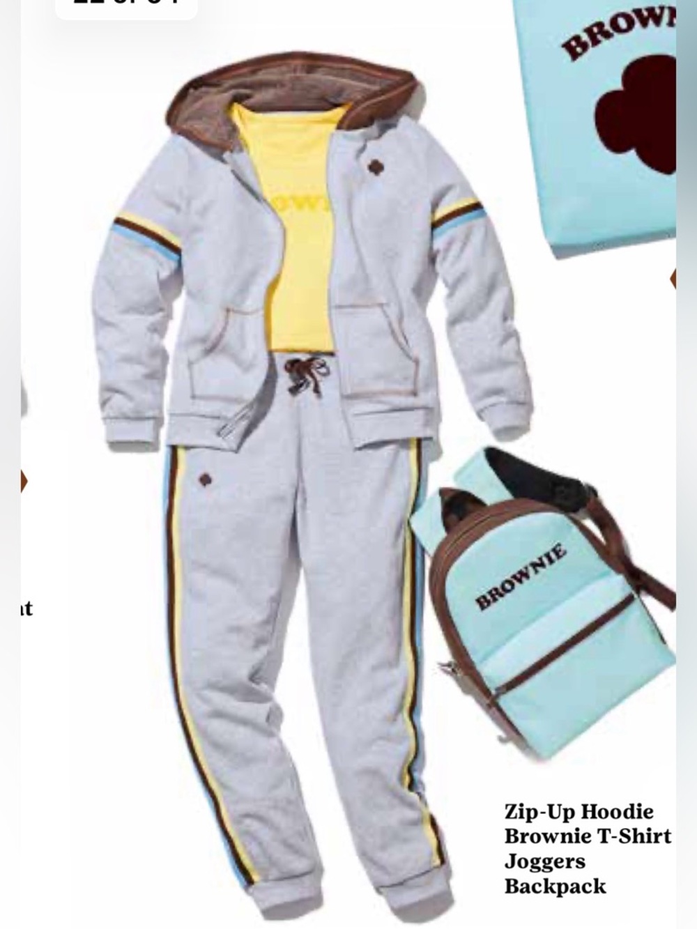 Girl Scouts Light Gray Hooded Matching Set with Yellow & Blue Stripes